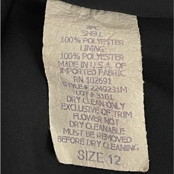 VTG Donna Ricco 2Pc Blk Evening Gown Blouse Chiffon Slit Overlay Skirt Dress S12 - Picture 11 of 13